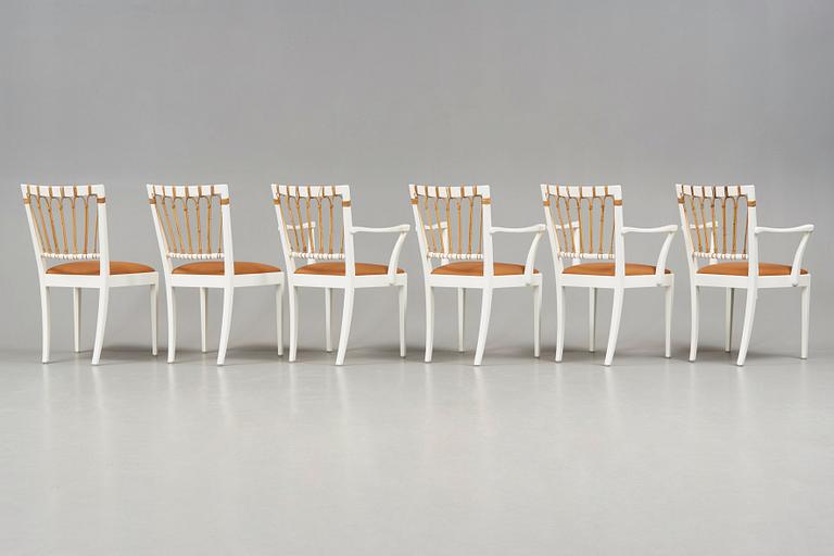 Josef Frank, stolar, 2 st och karmstolar, 4 st, Firma Svenskt Tenn, modell 1165, efter 1985.