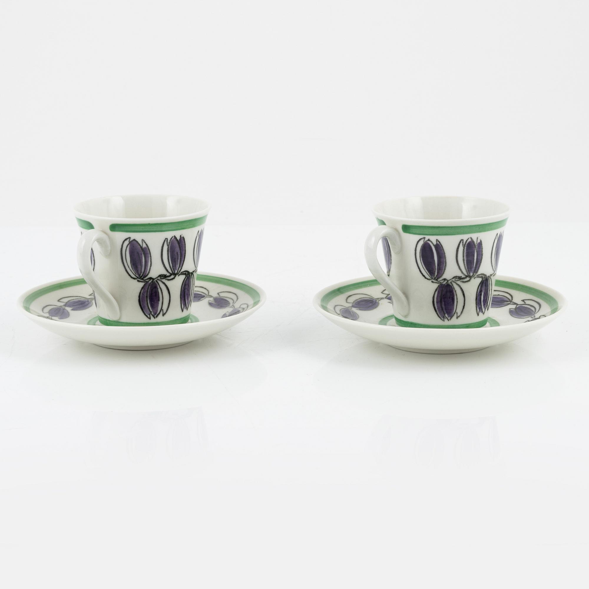 Kaffekoppar med fat, 2st, porslin, "Delila", Upsala Ekeby Gefle.