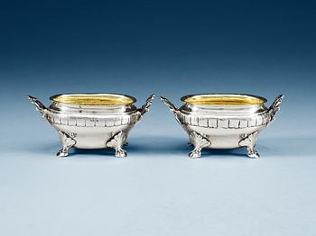 910. A pair of Swedish parcel-gilt salts, makers mark of Anders Stafhell, Stockholm 1774.