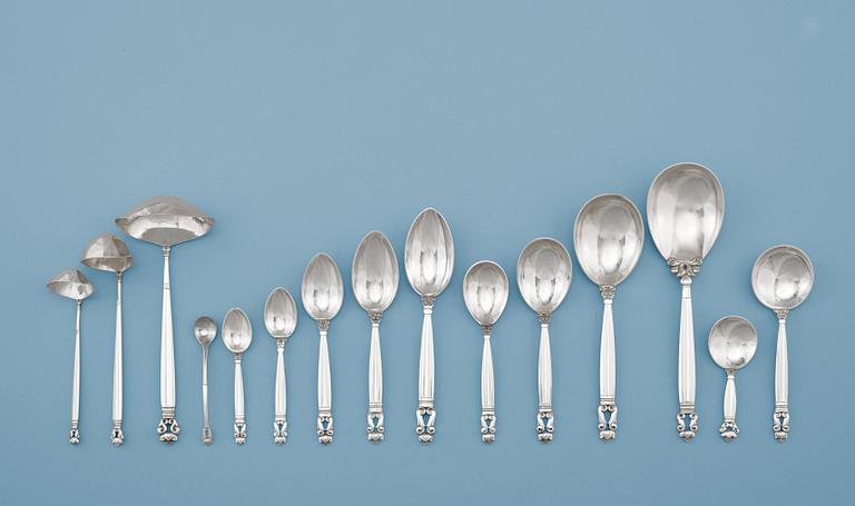 JOHAN ROHDE för Georg Jensen, bestickuppsättning, 340 delar, "Konge/Acorn", Köpenhamn 1945-54.