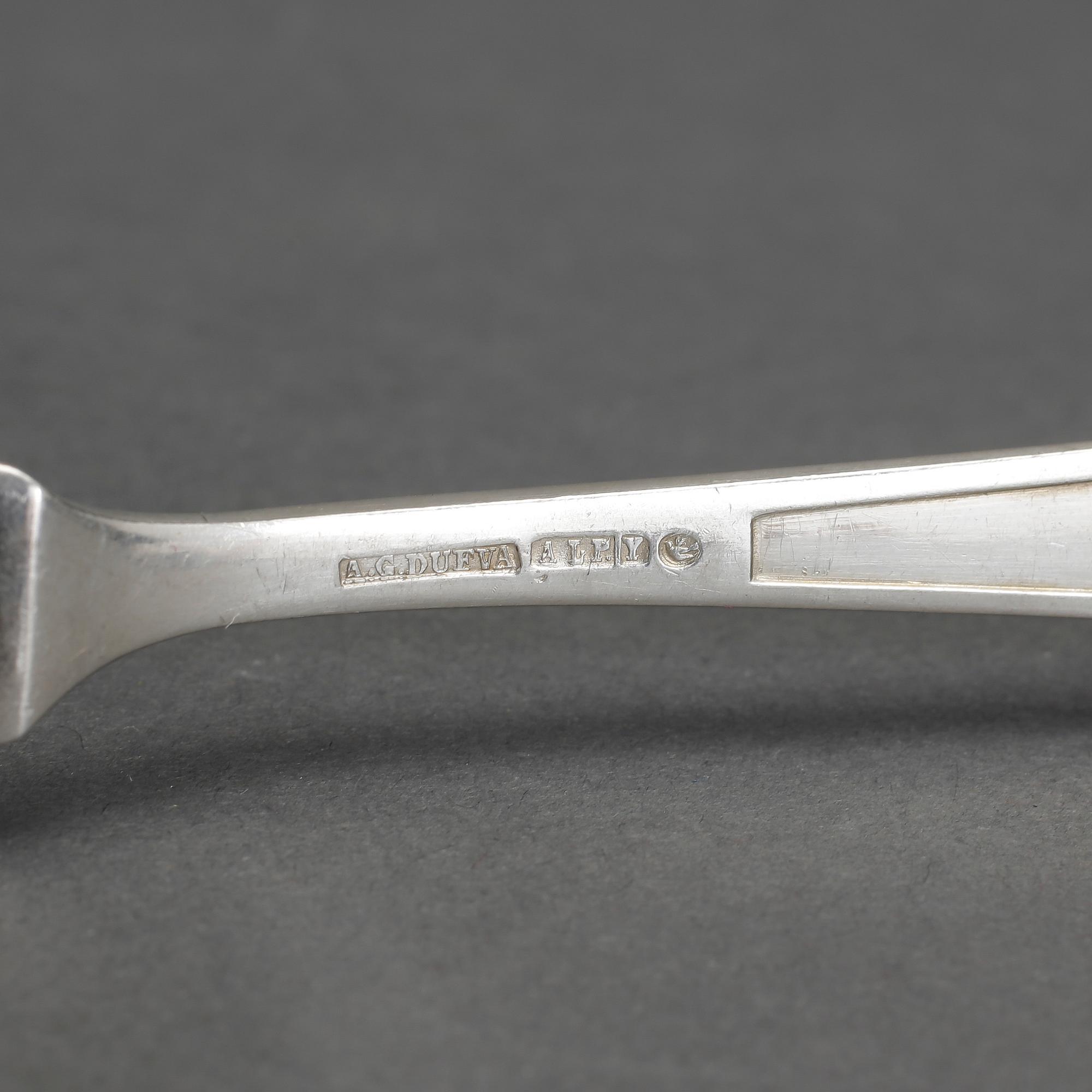 FISKBESTICK, jugend, 24 delar, nysilver, AG Dufva, Stockholm, ca 1900/10.