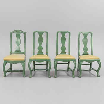 A set of 3+1 late Baroque chairs, 18th Century.