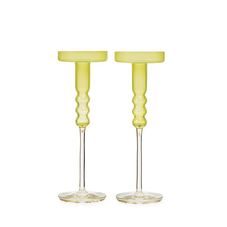 A pair of Nanny Still 'Tzarina' glass candlesticks, Riihimäen Lasi Oy, Finland 1964-66.