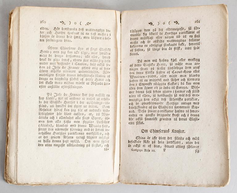 BOK: Charpentier Cossignys Resa till China i öfwersättning af Pehr Olof Gravander, tryckt 1803.