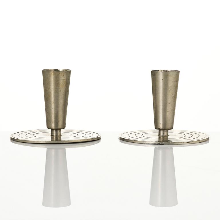 Ystad-Metall, a pair of candlesticks and a tray, 1938-42.