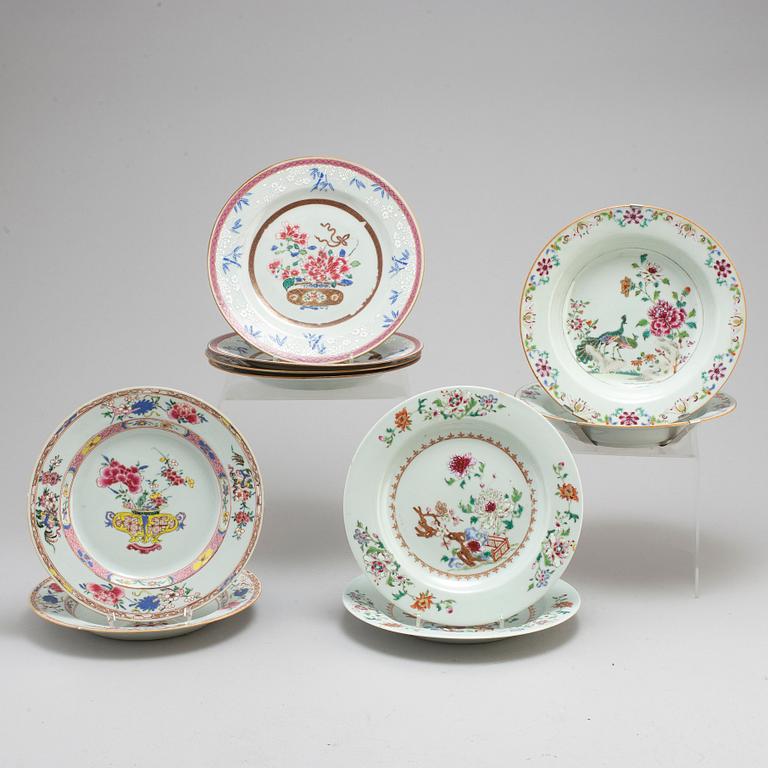 Ten (4+2+2+2) famille rose export dishes, Qing dynasty, Qianlong (1736-95).