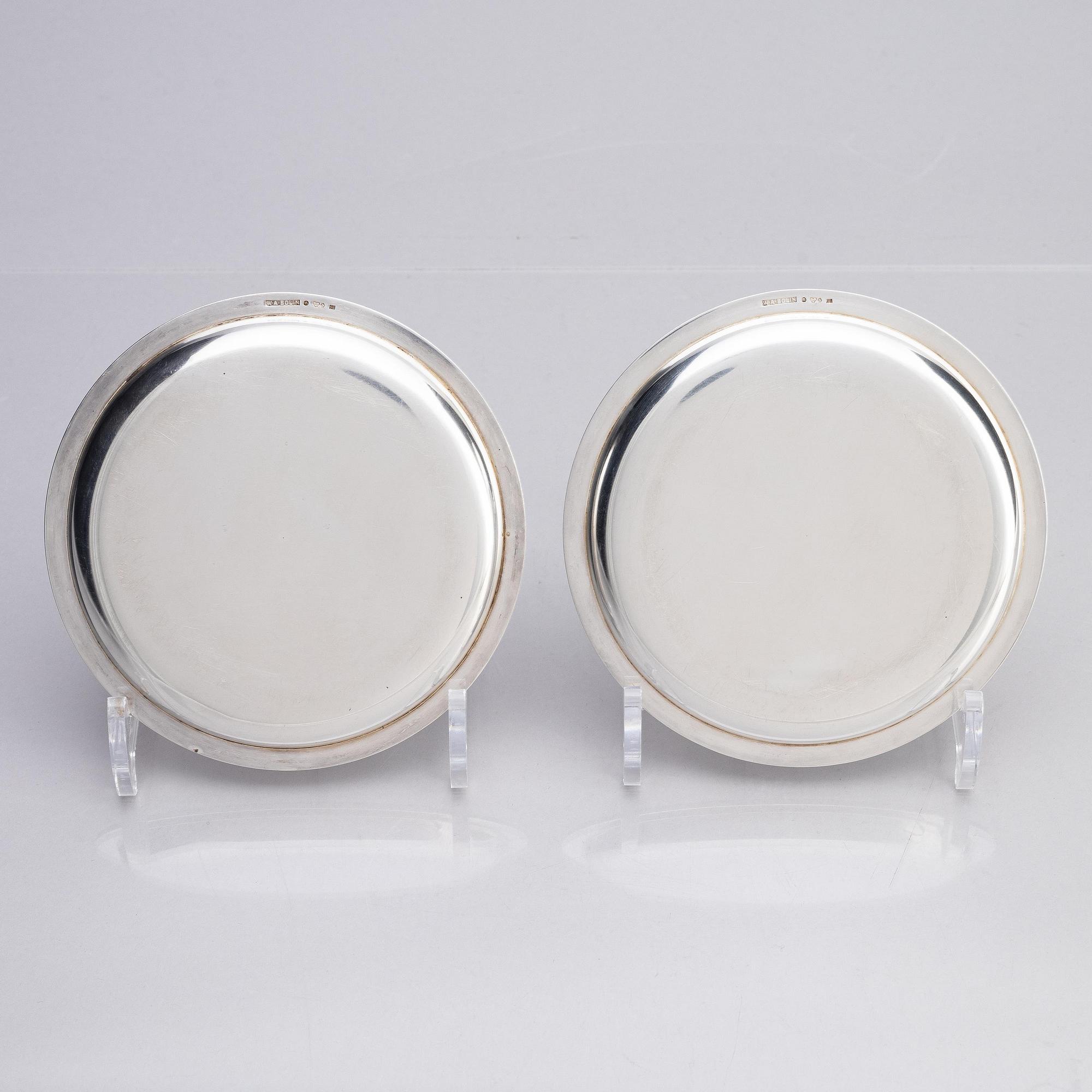 A Swedish silver dish and two silver coasters, marks of W.A. Bolin, Stockholm 1957.