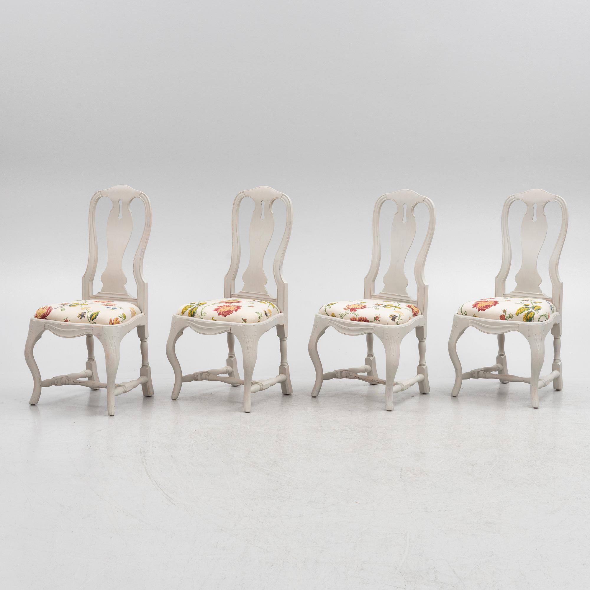 A set of four late Baroque style chairs, late 20th Century.
