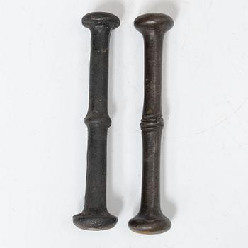 A set of two renaissance-type cast-iron mortars, 17th century.