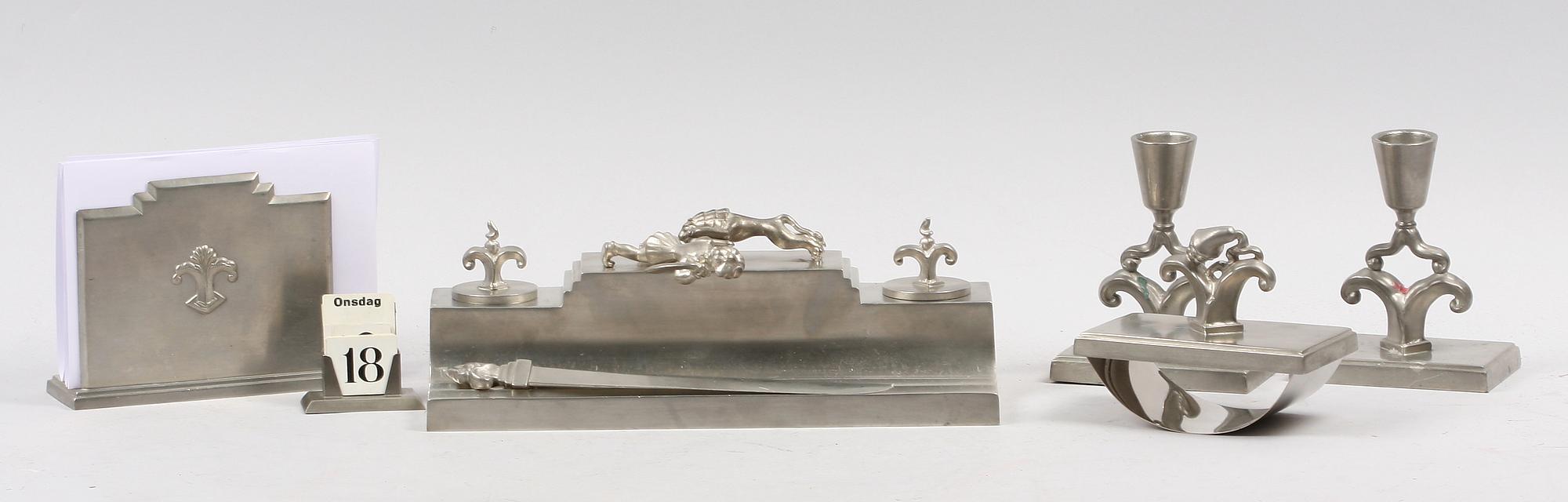 SKRIVBORDSSET, 7 delar. Tenn. Sverige, 1930-tal.