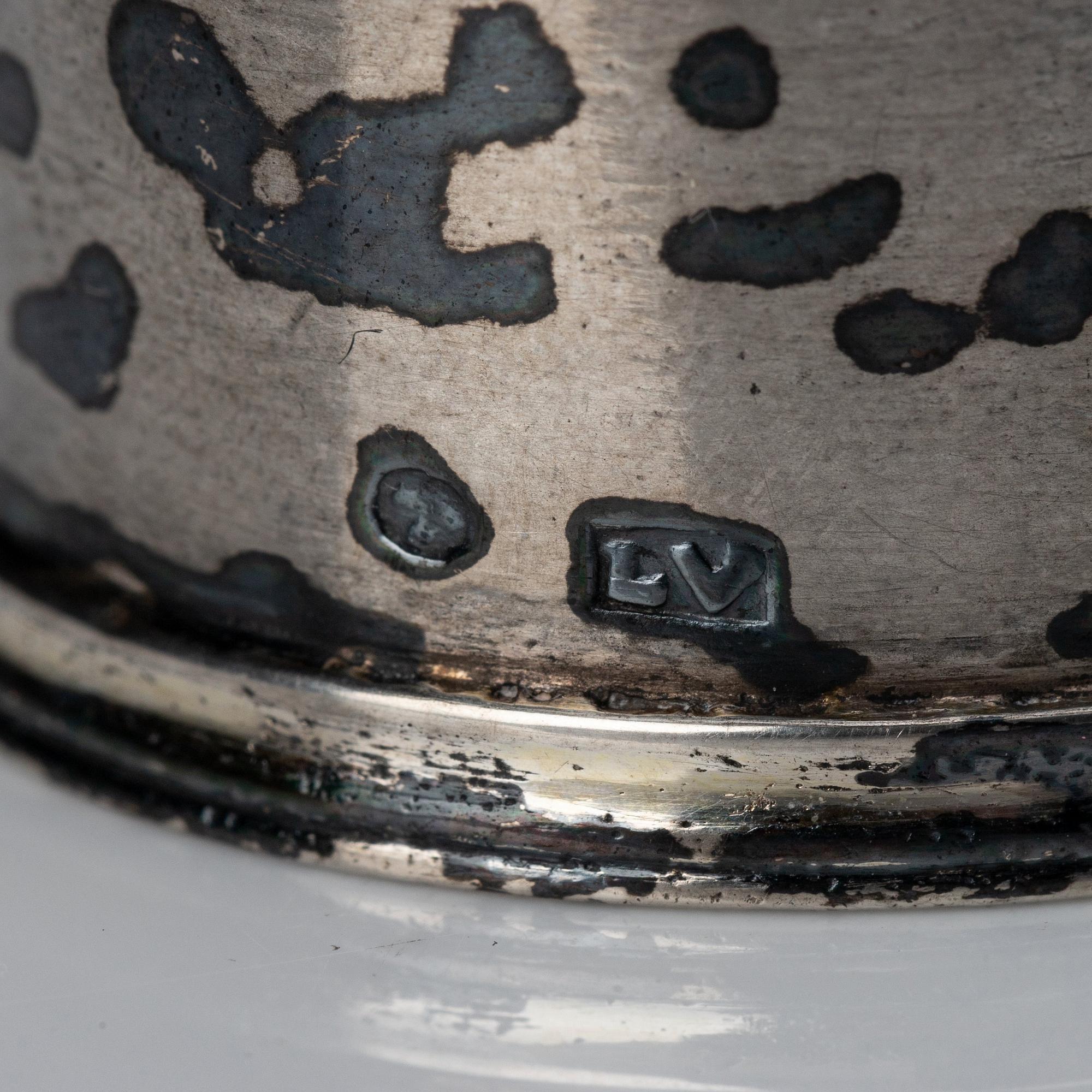 A Swedish Rococo blue glass and silver bottle, marked Lorenz Vick (Ulricehamn 1766-1808).