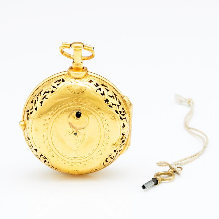 A gold watch, the movment signed Tobias Tompion, London, "Quarter Repeating", possibly early 1700´s.