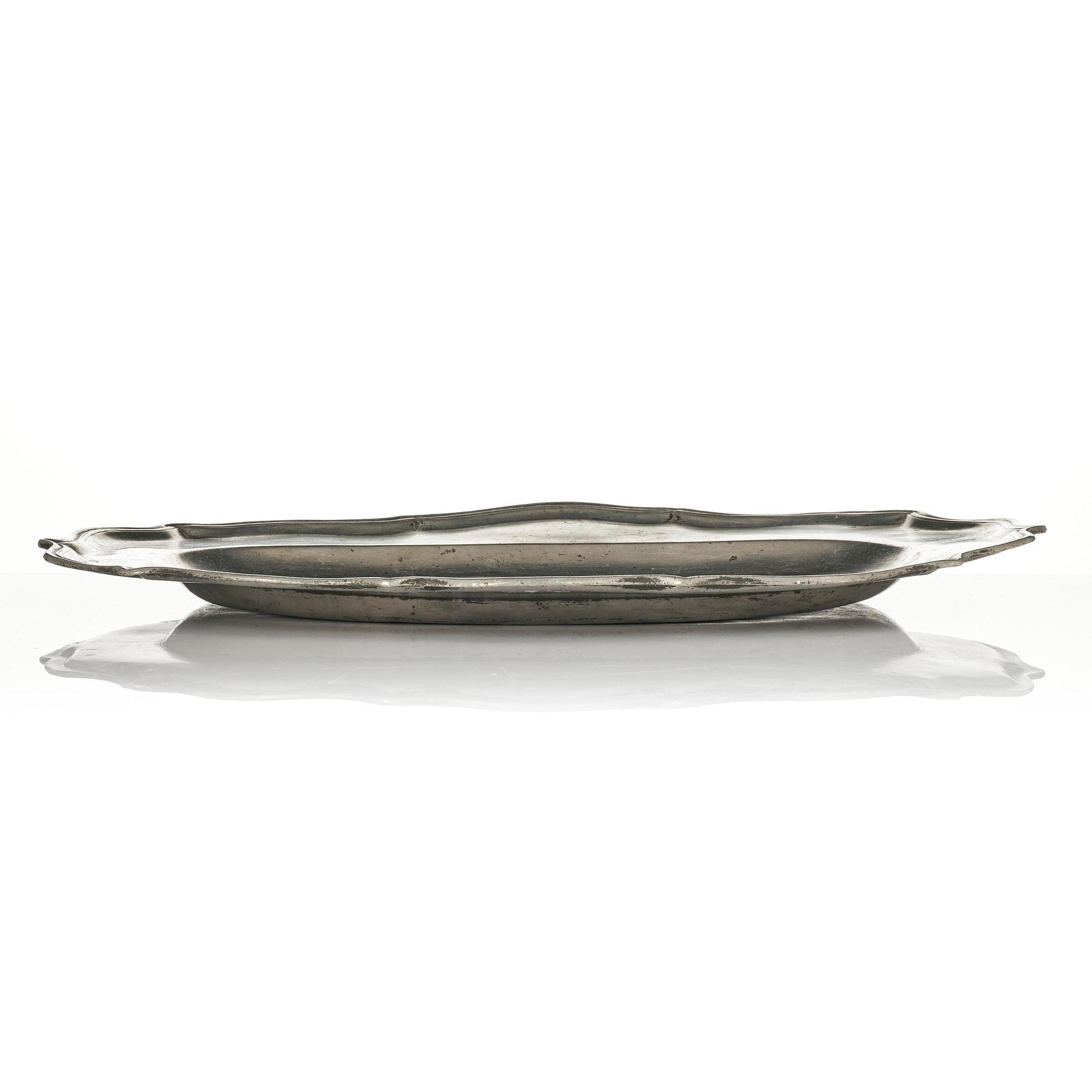 A rococo pewter charger by J. G. Ryman, Stockholm 1768.