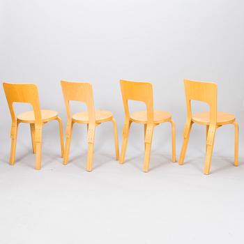 ALVAR AALTO, TUOLEJA, 4 kpl, malli 66, JAKKARA, malli 60, Artek 1900-luvun loppupuoli.