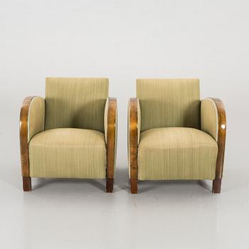 A PAIR OF 1940's ARMCHAIRS.