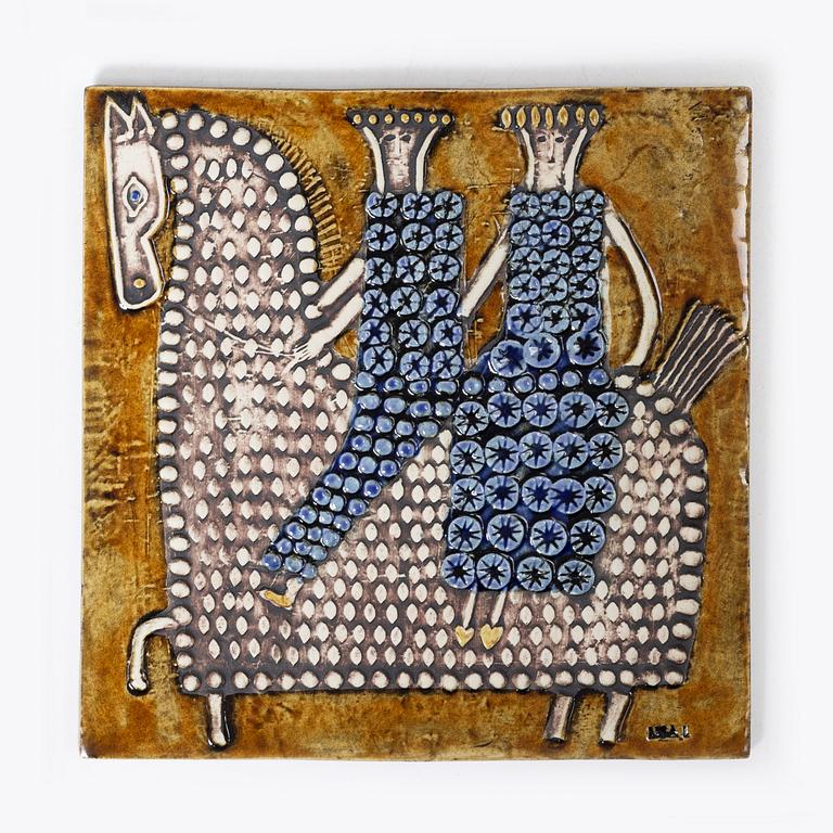 Lisa Larson, three stoneware wall reliefs and a mirror, Gustavsberg.