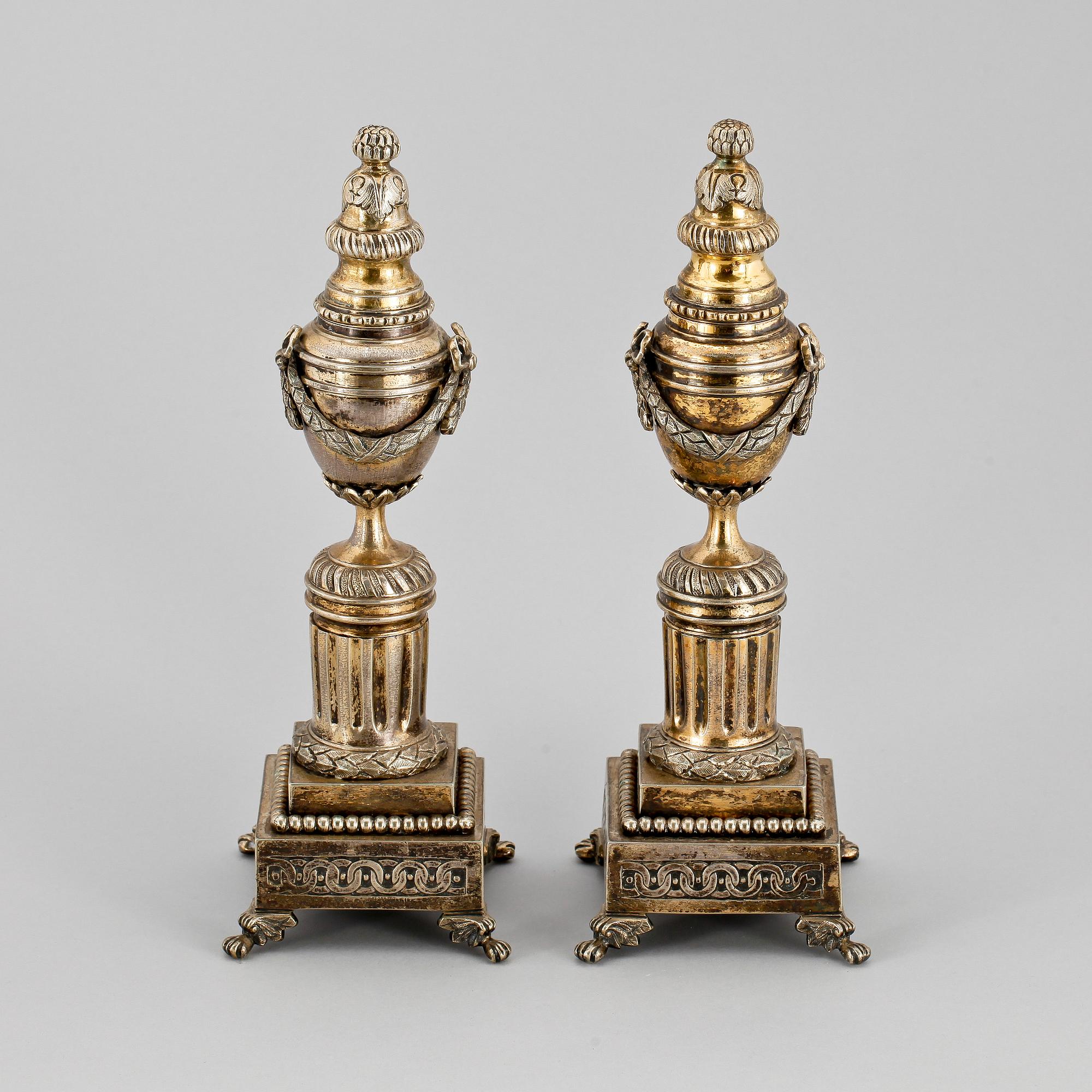CASOLETTER, ett par, nysilver, Louis XVI-stil, AG Dufva, sent 1800-tal.