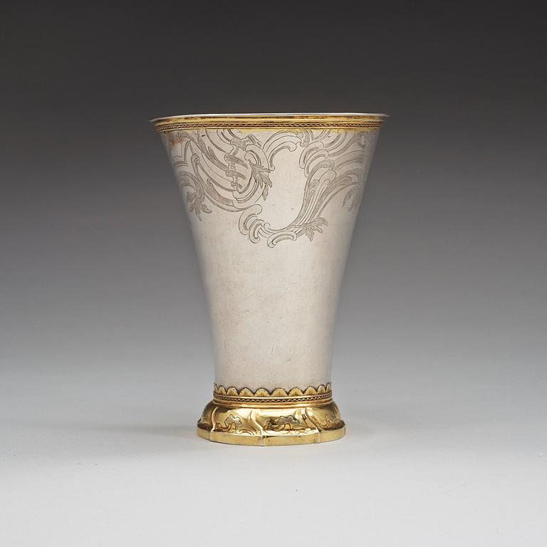 A Swedish 18th century parcel-gilt beaker, marks of Jakob Lampa, Stockholm 1769.