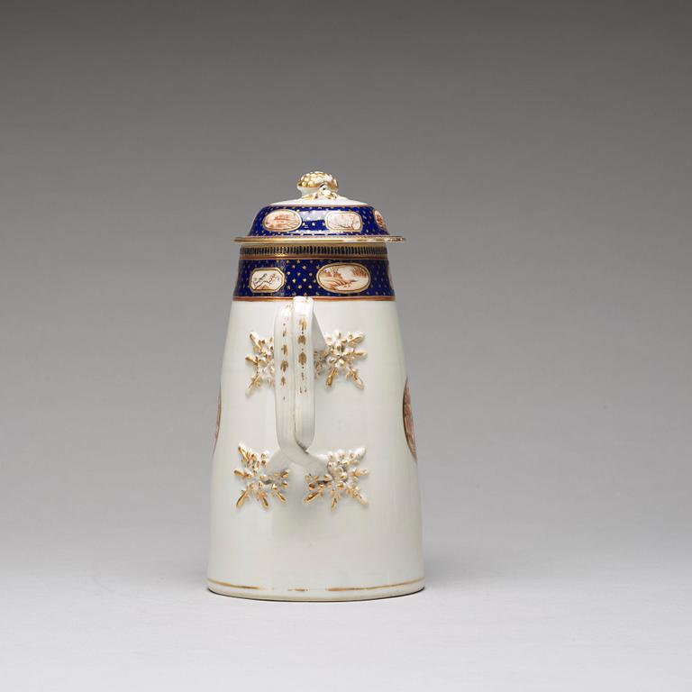 An enamelled coffee pot with four cups and three stands, Qing dynasty, Jiaqing (1796-1820).