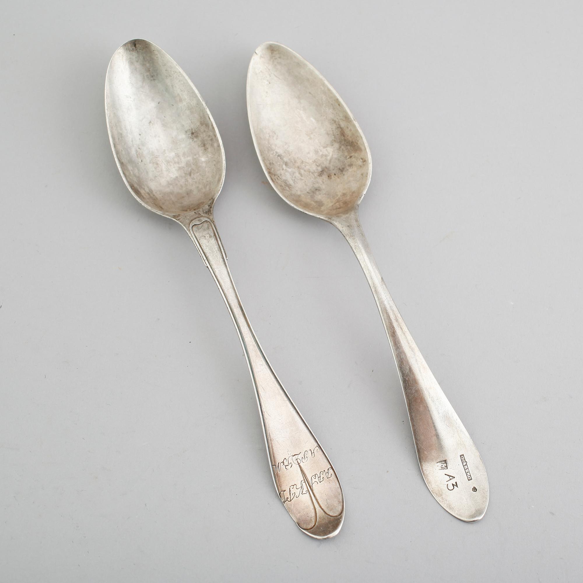 MATSKEDAR, 2 st, silver, svenska stämplar 1700-/1800-tal. Vikt ca 106 gram.