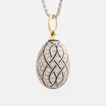 W.A. Bolin, jeweled egg, fully brilliant-cut diamonds, with black enamel, with chain.