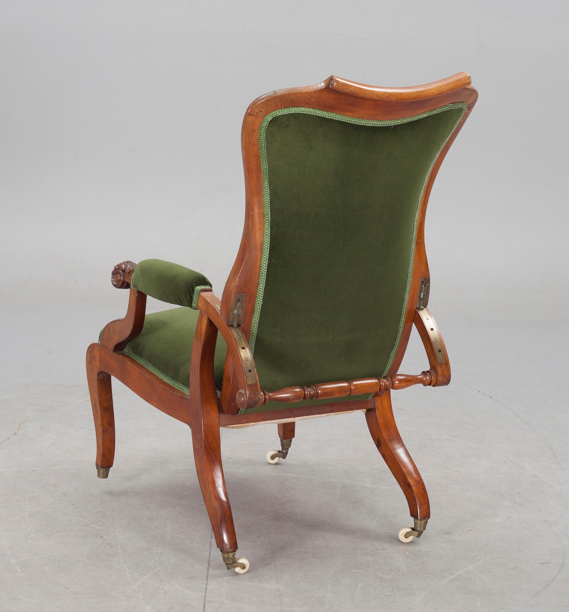 FÅTÖLJ. Regency, 1800-talets första hälft.