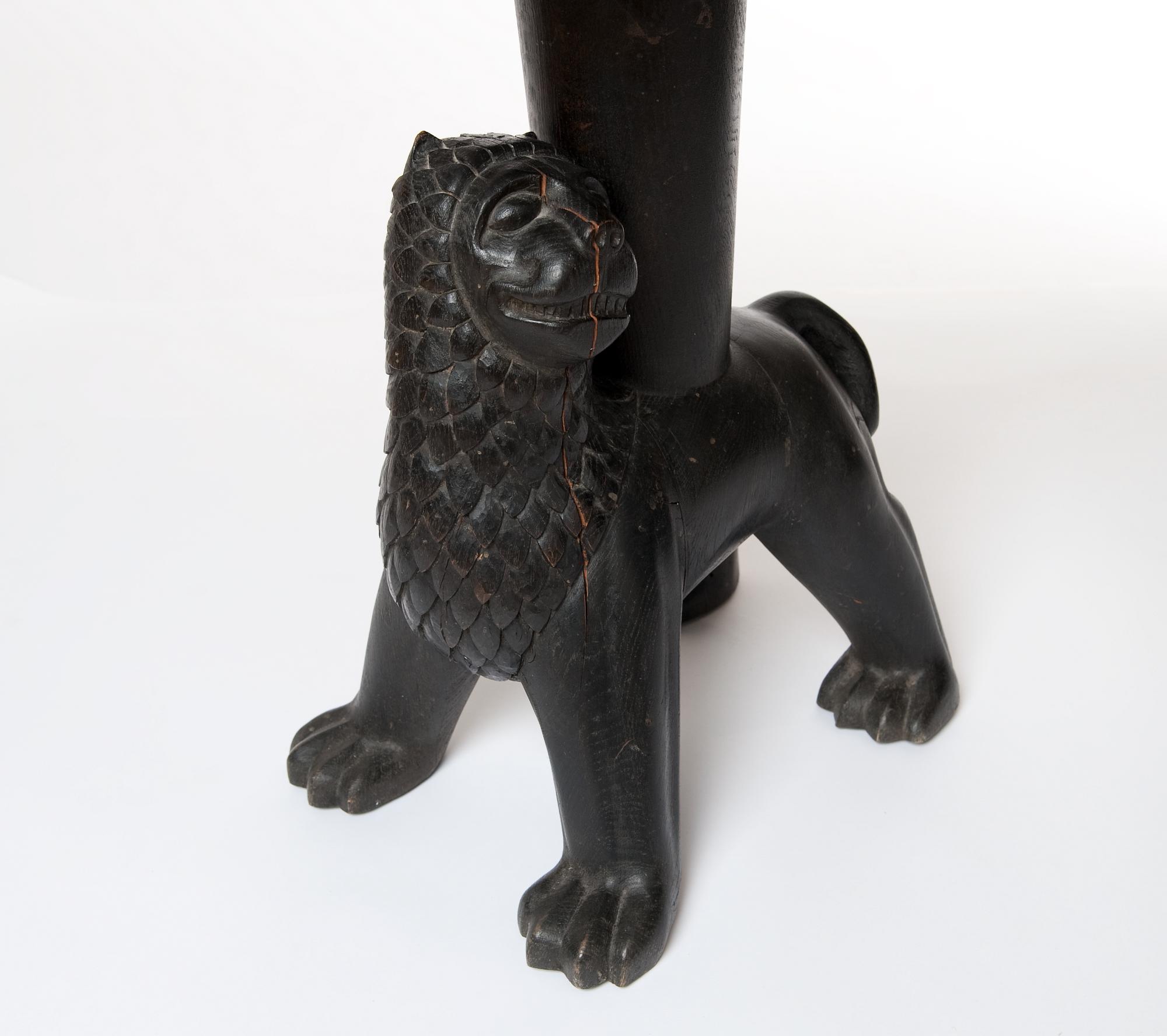 Anna Petrus, a table, Sweden early 1920's. By the artist, sculptured oak with an engraved copper tray.