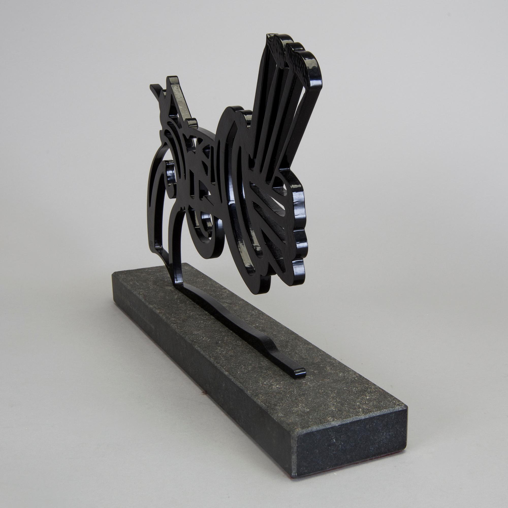 CARL FREDRIK REUTERSWÄRD, culpture, black painted steel on base of stone, signed CFR and numbered 2/50.