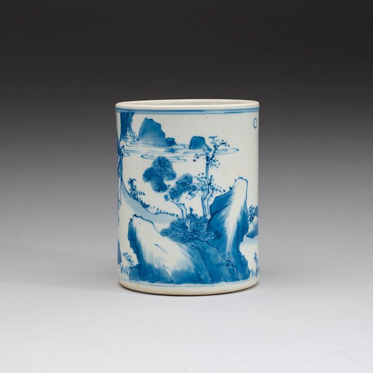 A finely painted brush pot, Qing dynasty, Kangxi (1662-1772).