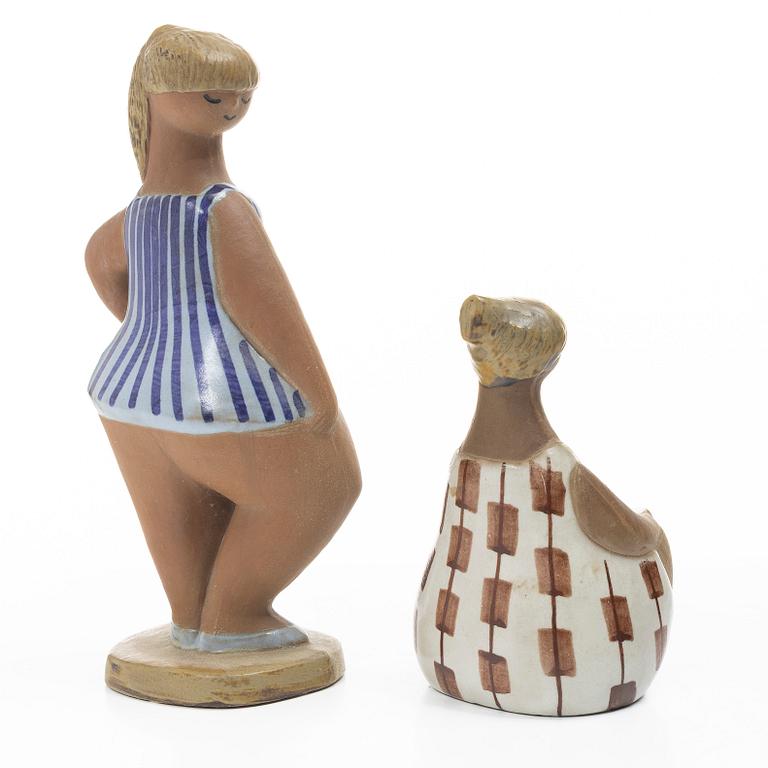 Lisa Larson, two stoneware figurines, 'Dora' & 'Charlotta' from the series 'ABC-flickorna', Gustavsberg, Sweden.