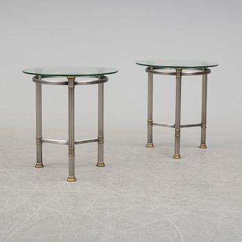 A pair of steel and brass side tables, late 20th Cenury.