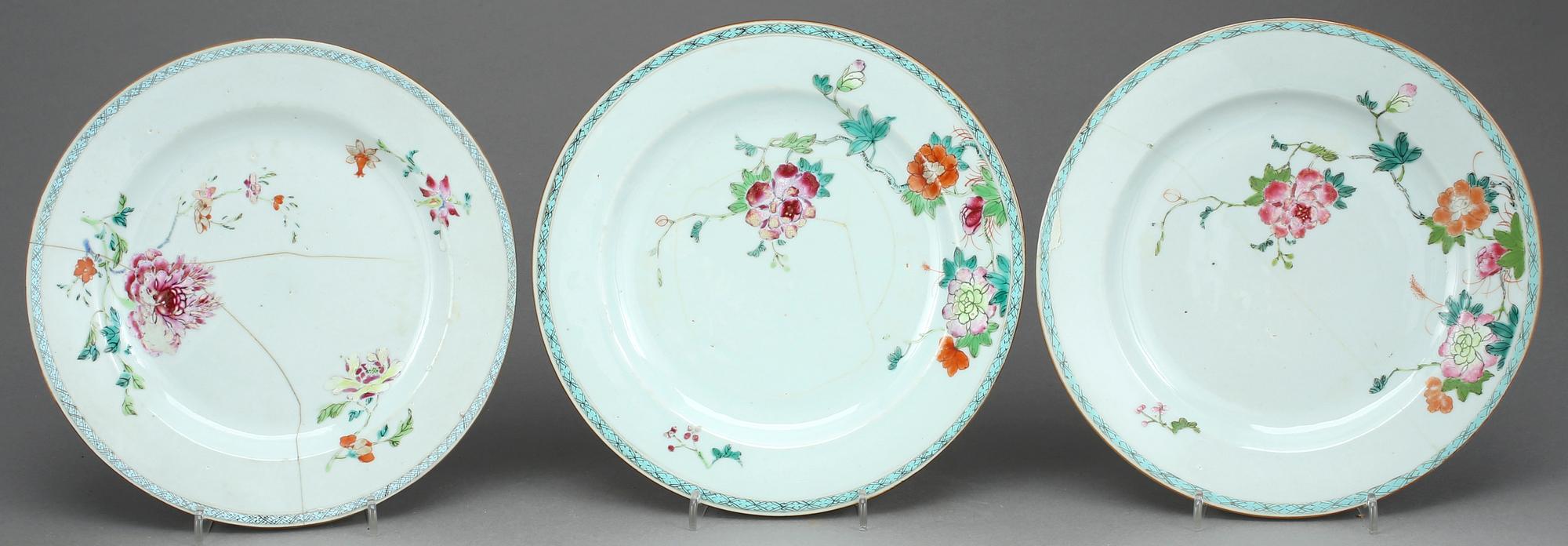 TALLRIKAR, 7 st, kompaniporslin, Kina, Qianlong 1736-95.