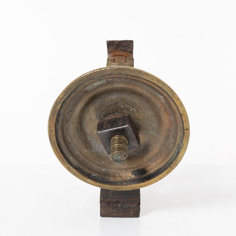 Door knocker, probably 18th century, iron and brass.