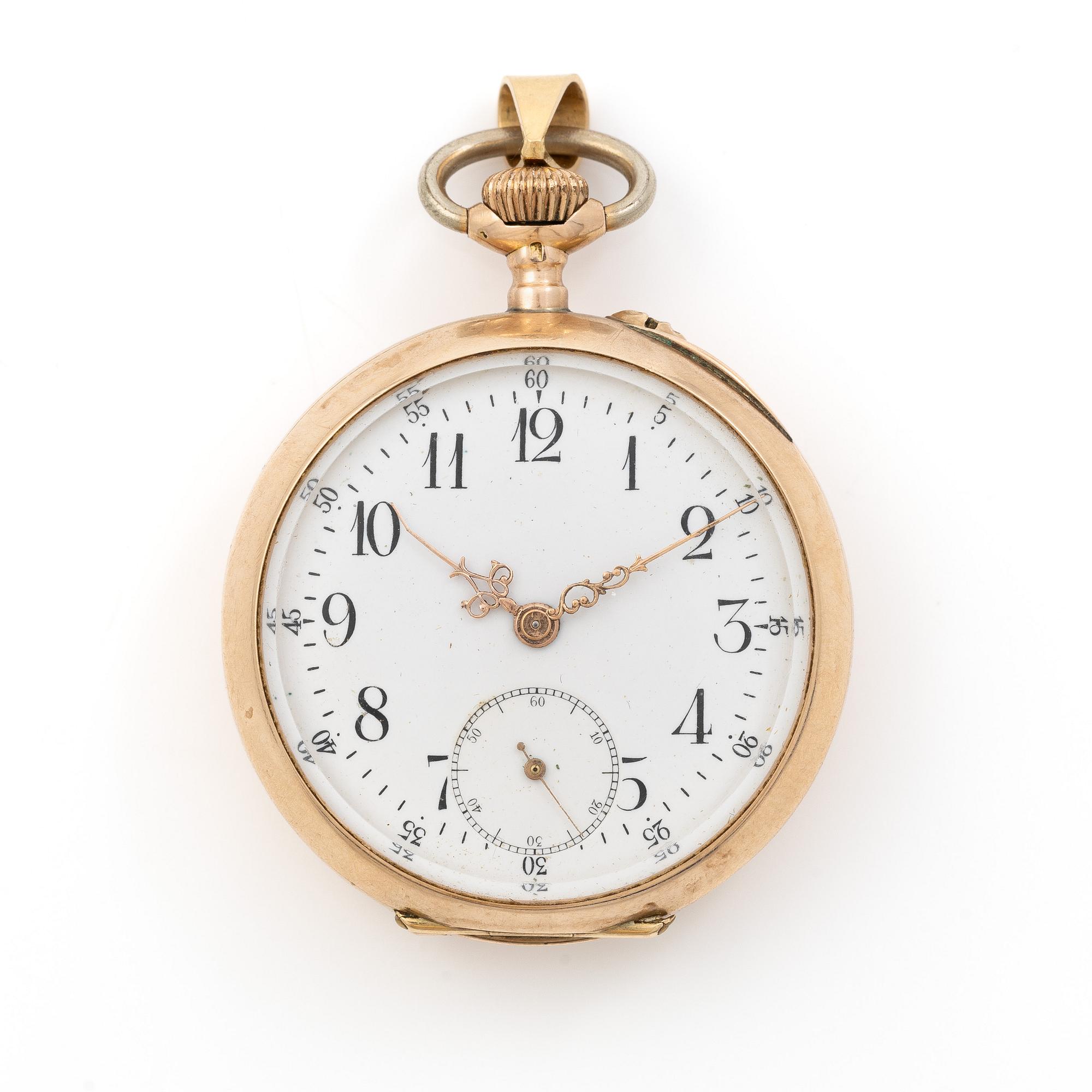 Pocket watch, 14K gold, 34 mm.