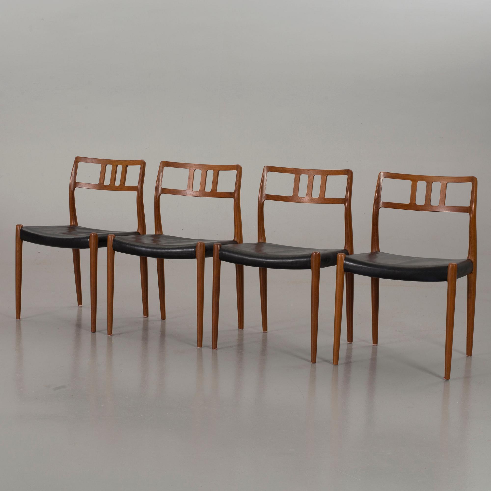 MATBORD och 4 STOLAR, bl a J L Möller models, Danmark, 1900-talets andra hälft.