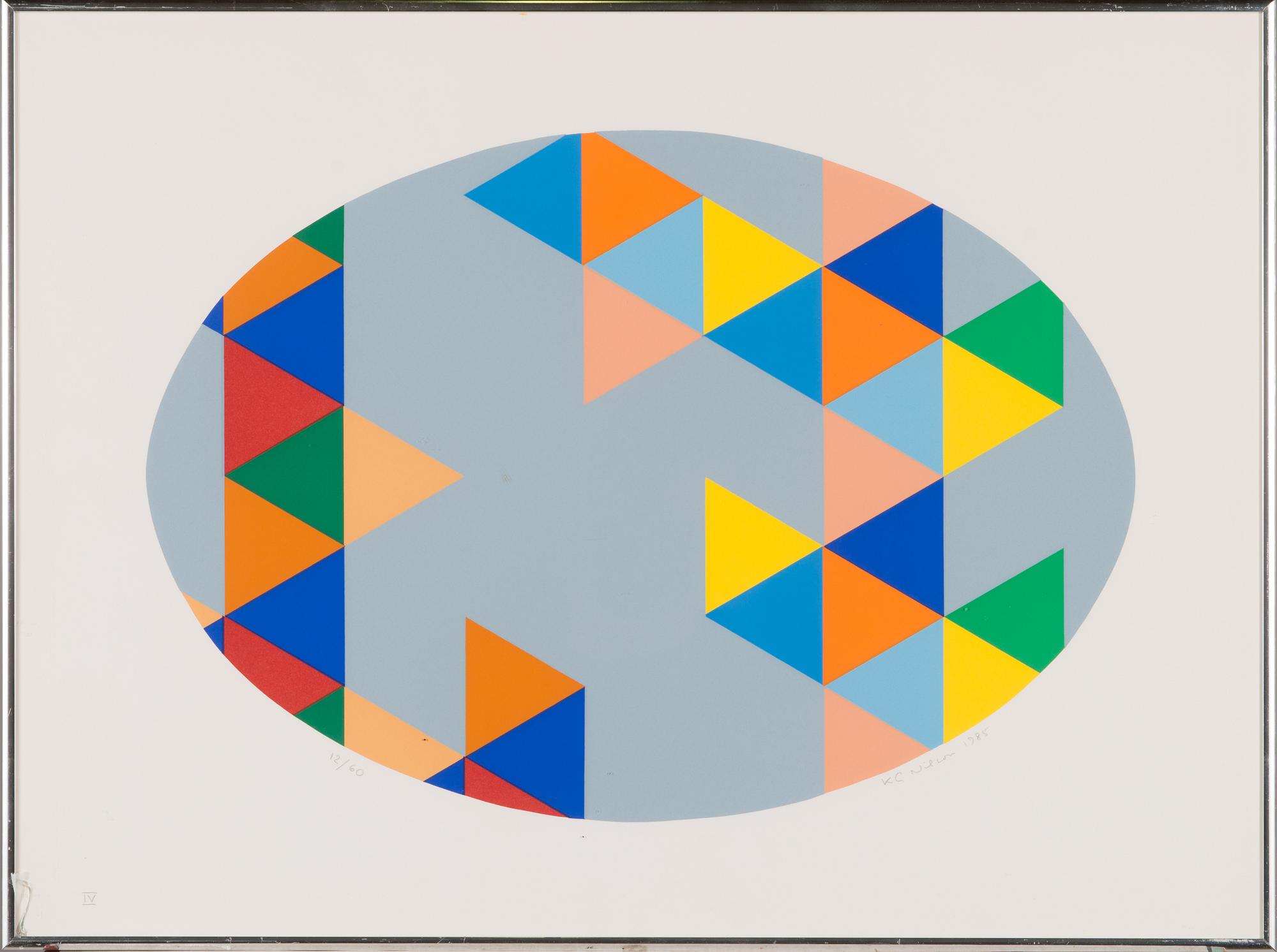 KG Nilson, serigrafia, signeerattu ja päivätty 1985, numeroitu 12/60.