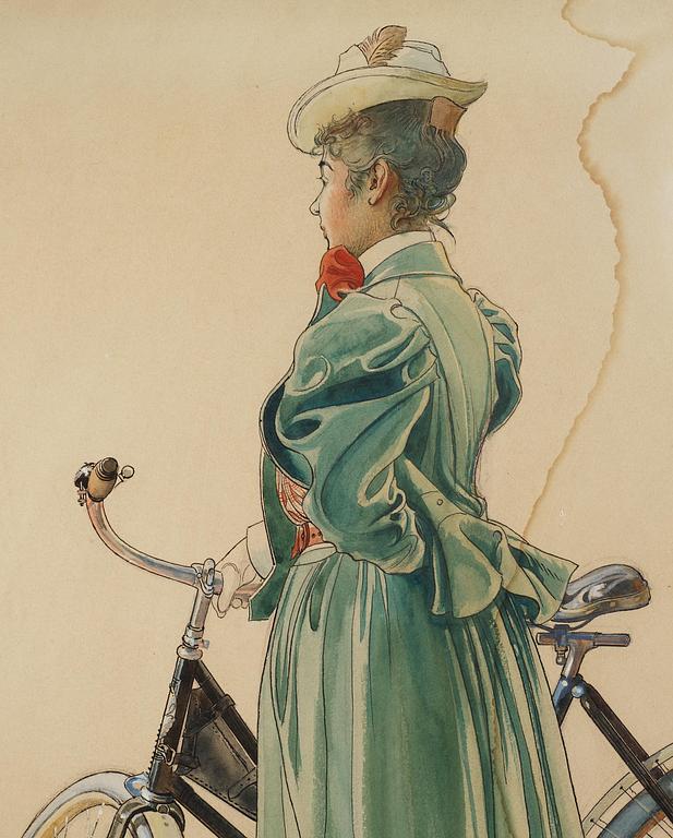 Carl Larsson, Fru Grosshandlare Eriksson/Kvinna vid cykel (study for "Skolungdomens korum" at Ladugårdsgärde).