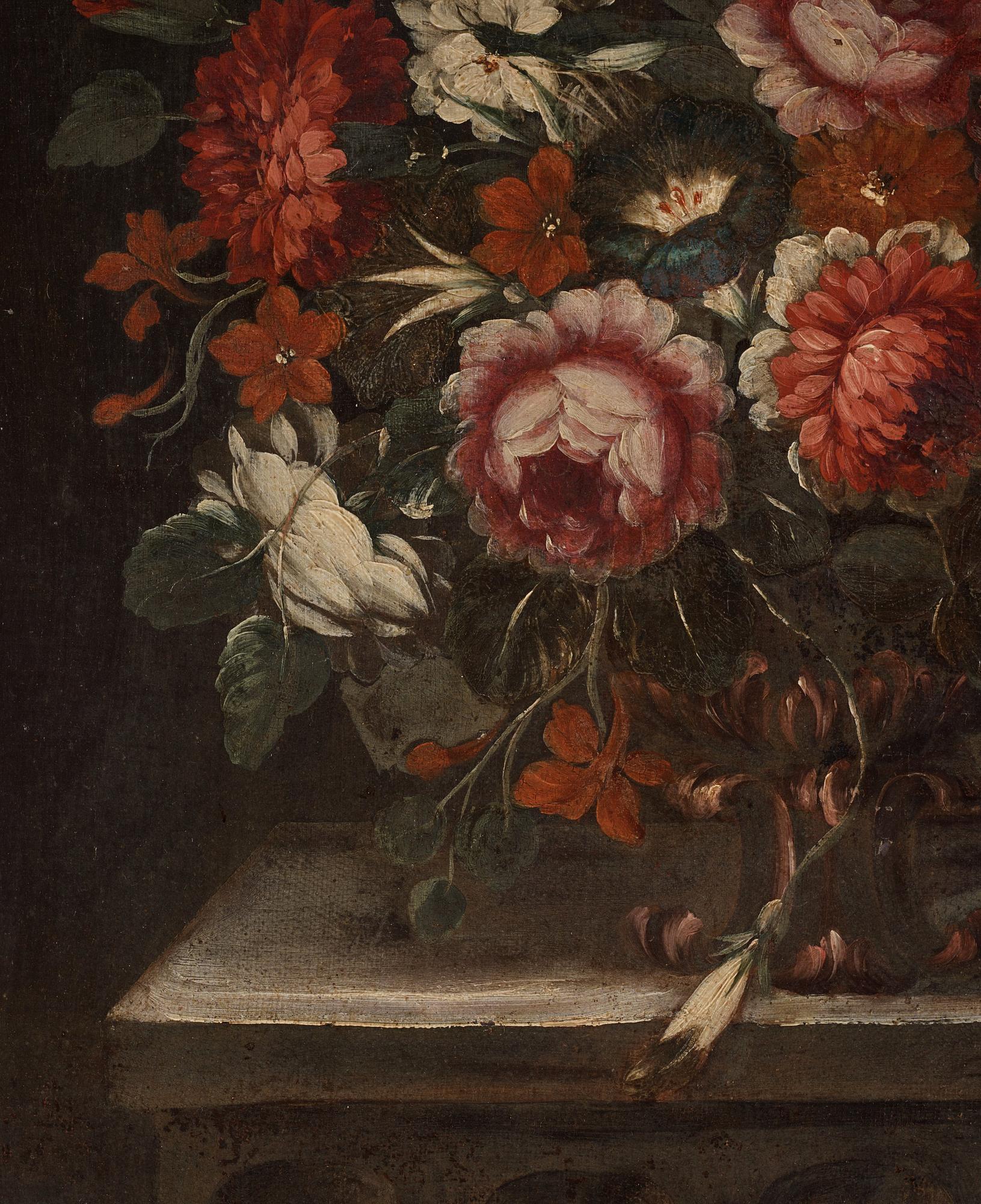 Abraham Mignon Hans krets, Blomsterstilleben på postament.