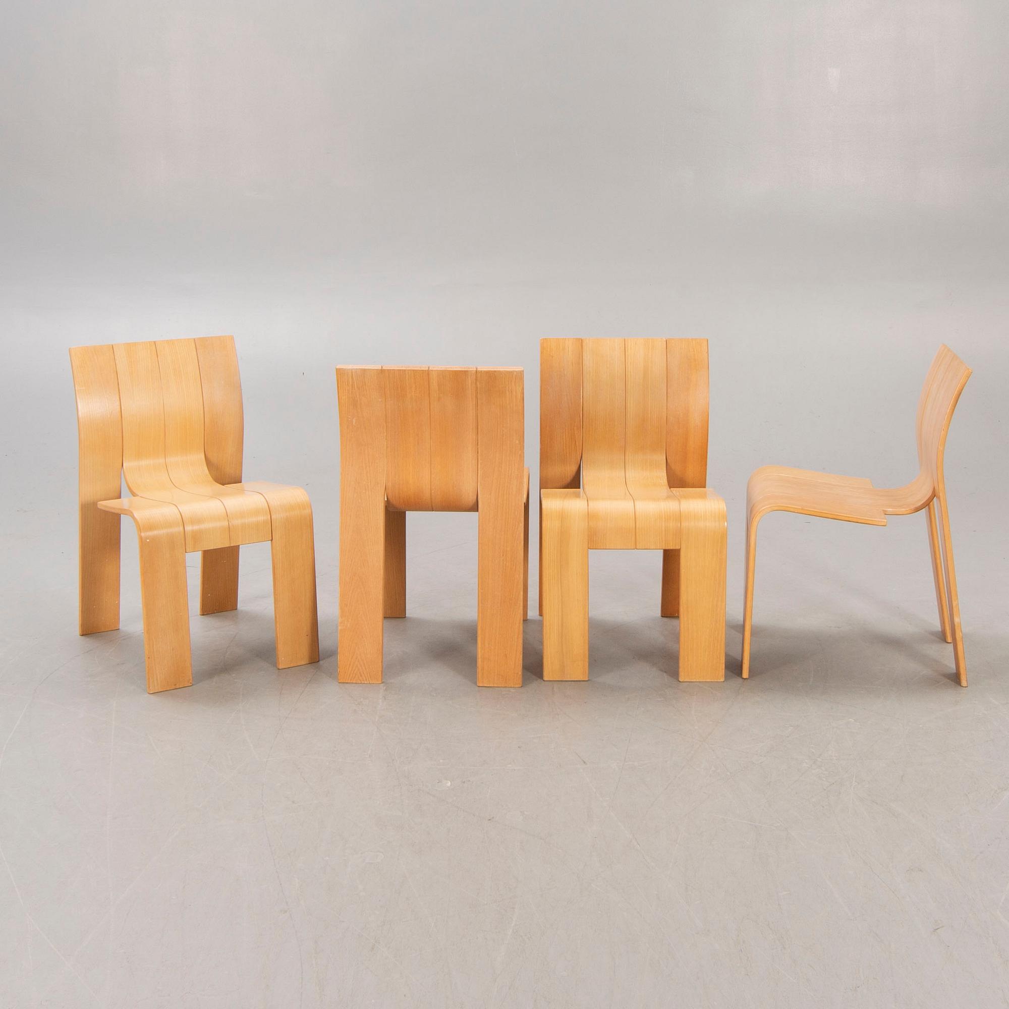 A set of four 1970s Gijs Bakker, oak chairs for Castelijn Netherlands,