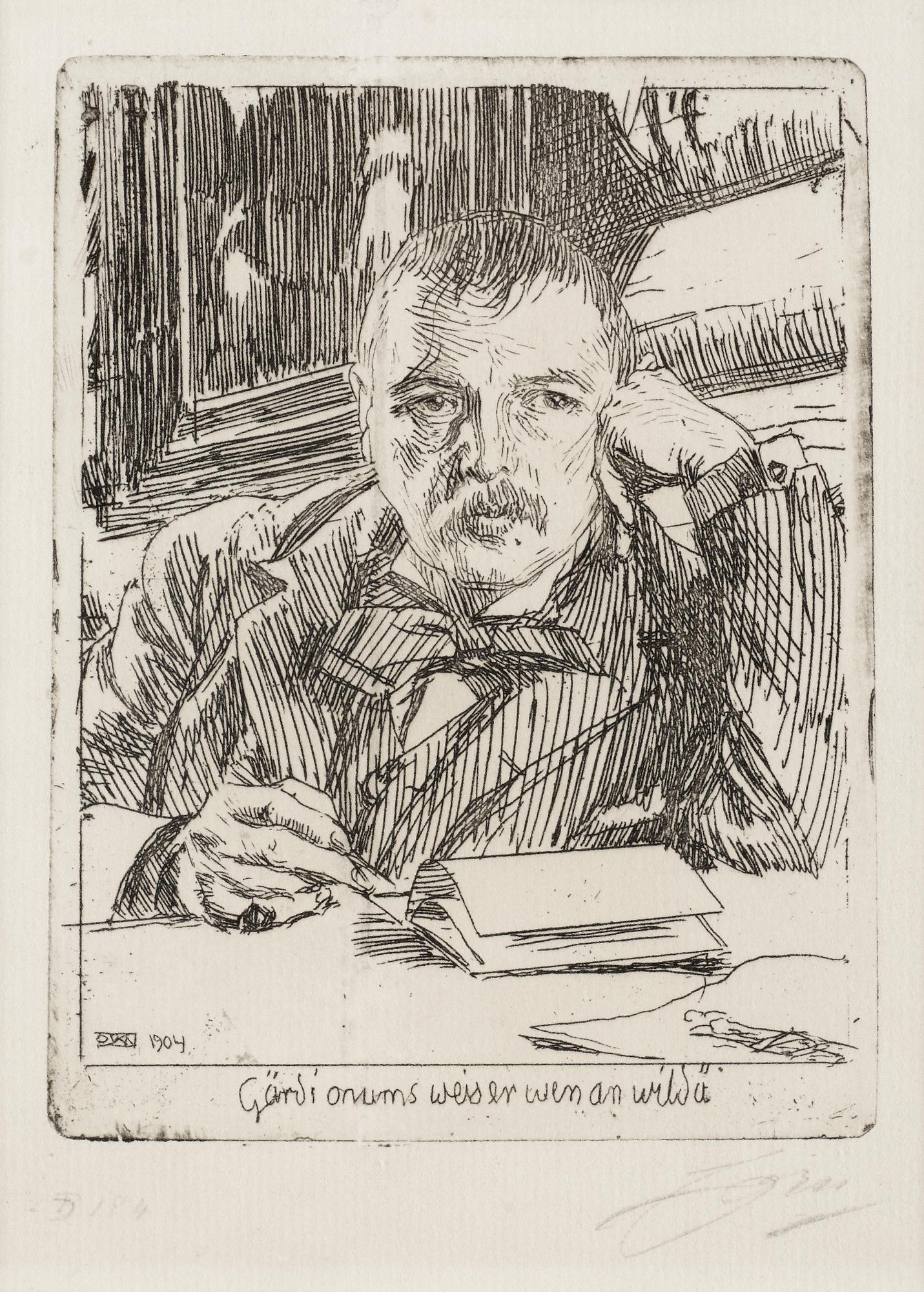 Anders Zorn, "Självporträtt med inskription 1904".