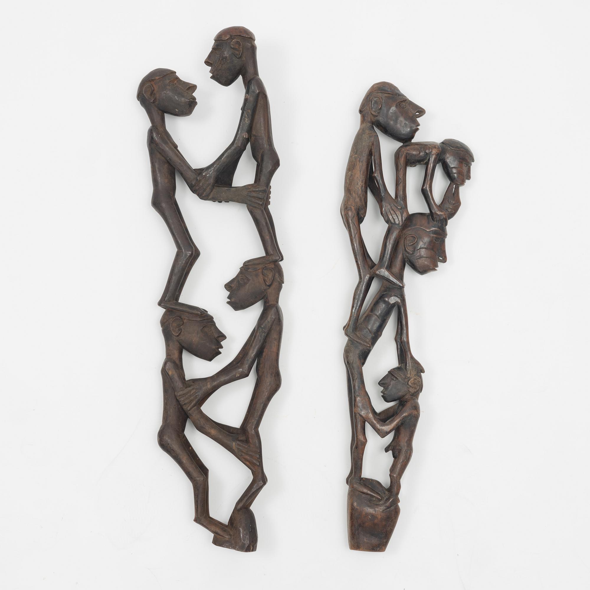 Two wooden Asmat Carvings, Indonesia, Jakarta, 20th Century.