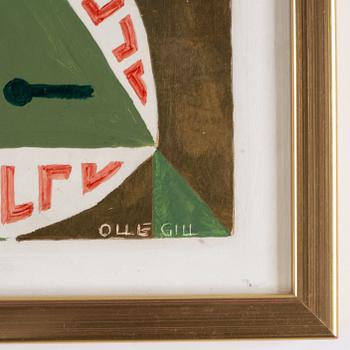 Olle Gill, mixed media on panel,  signed.