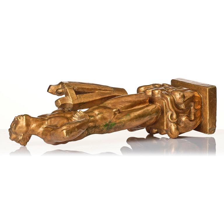 John Lundqvist, a gilded plaster sculpture of a lyre player, dated 1928.