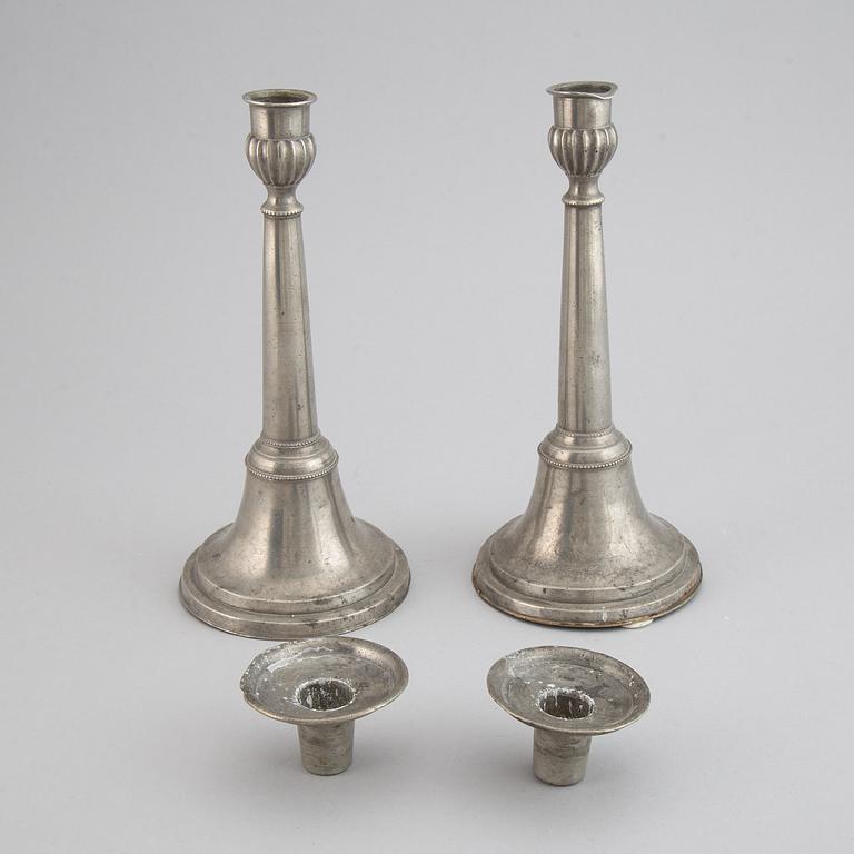 A pair of Swedish pewter candlesticks by Carl Bröske, Stockholm, 1840.