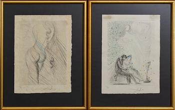 SALVADOR DALÍ, 10 etchings some drypoint handloloured on Japanese paper signed and numbered 61/95.