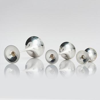Tapio Wirkkala, three sterling silver 'Trumpetti' candlesticks, Kultakeskus, Hämeenlinna 1973.