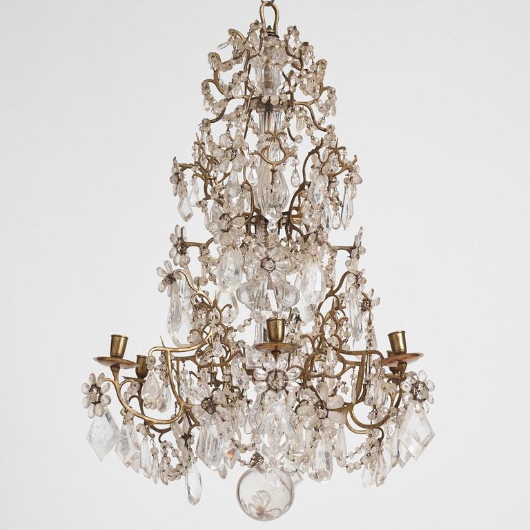 A presumably Italian Baroque and Baroque-style rock crystal and cut-glass six-branch chandelier, 18th century and later.