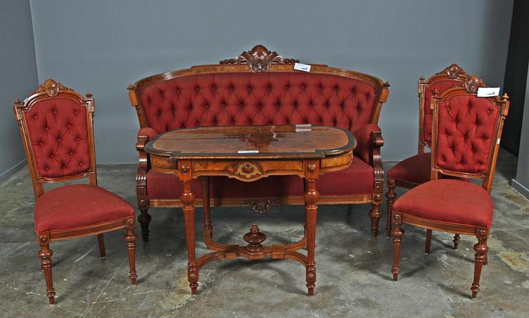 SALONGSMÖBEL, 5 delar, nyrenässans, 1800-talets slut.
