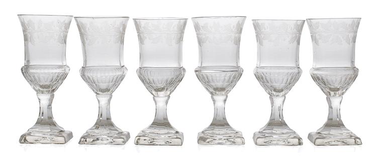 A set of 6 Empire wine glasses, early 19th Century.
