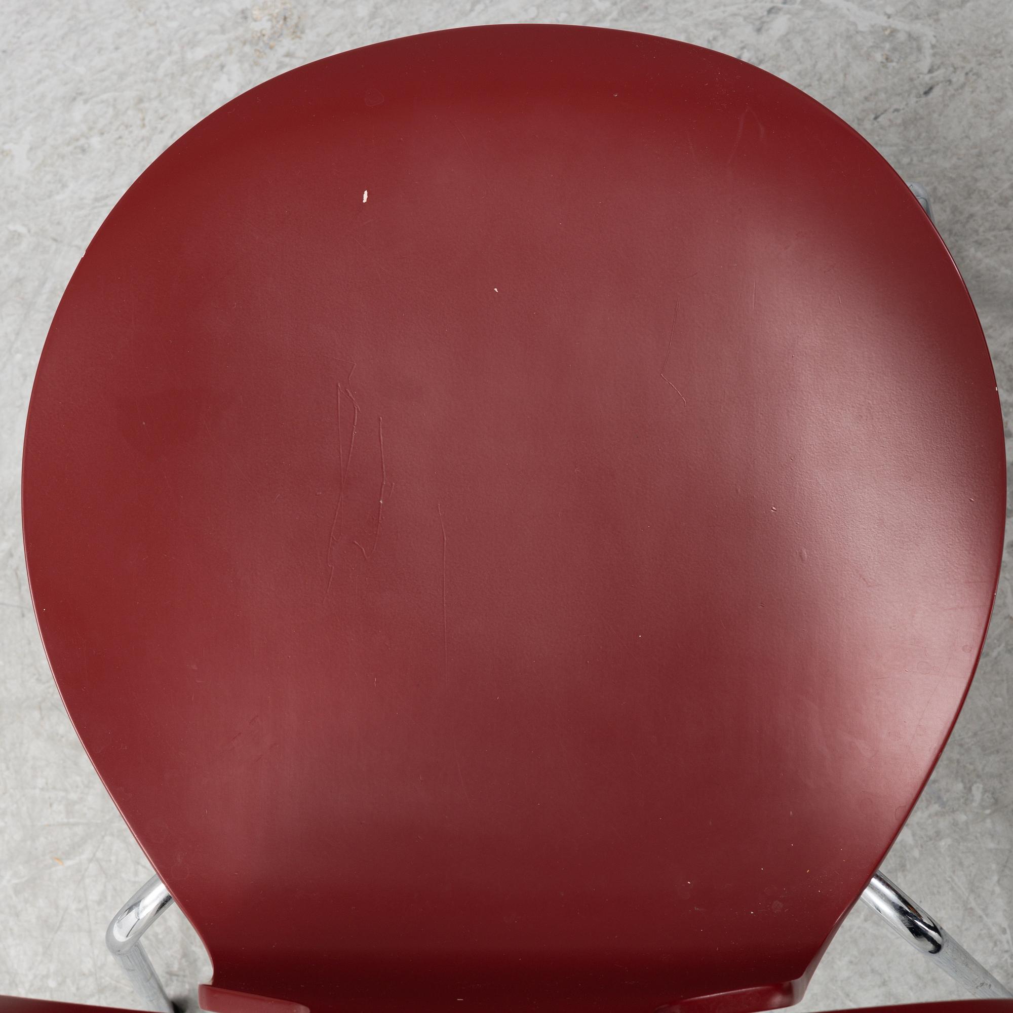 Arne Jacobsen, two 'The Ant' chairs, Frits Hansen, Denmark, 2003.